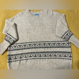 CeCe Cream and Gray Pearl and Crystal Embellished Crewneck Sweater